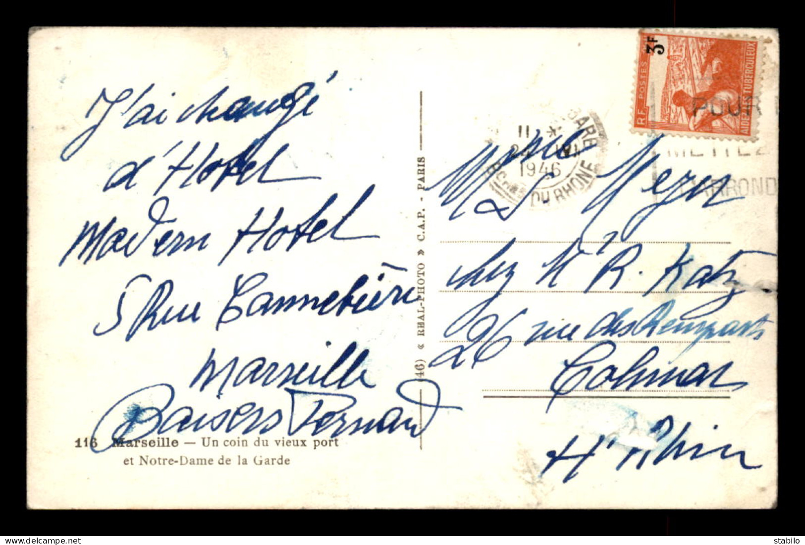 TIMBRE N° 750 YVERT SEUL SUR CARTE - CACHET MARSEILLE-GARE DU 24.4.1946 - Cachets Provisoires