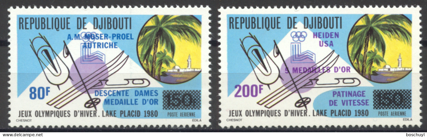 Djibouti, 1980, Olympic Winter Games Lake Placid, Medal Winners, Sports, Overprinted, MNH, Michel 271-272A - Dschibuti (1977-...)