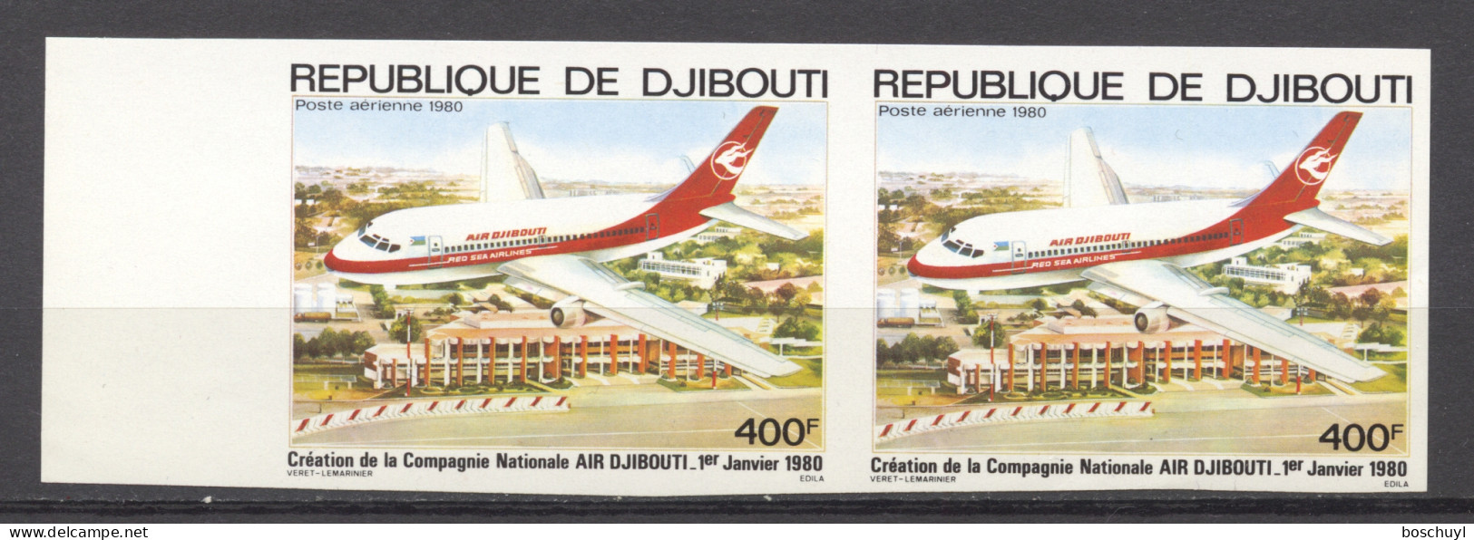 Djibouti, 1980, Air Djibouti, Airplane, Aviation, Imperforated, MNH Pair, Michel 270B - Djibouti (1977-...)