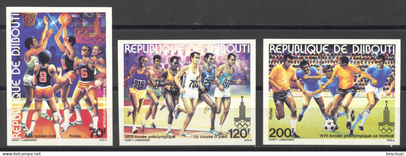 Djibouti, 1979, Olympic Summer Games Moscow, Basketball, Running, Soccer, Sports, Imperforated, MNH, Michel 259-261B - Dschibuti (1977-...)