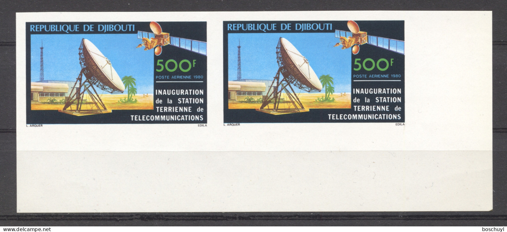 Djibouti, 1980, Radio Telegraph, Telecommunication, Satellite, Space, Imperforated, MNH Pair, Michel 280B - Djibouti (1977-...)