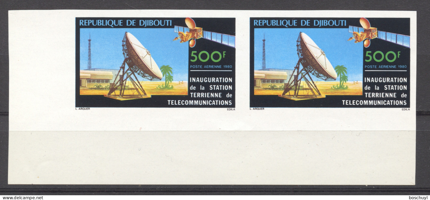 Djibouti, 1980, Radio Telegraph, Telecommunication, Satellite, Space, Imperforated, MNH Pair, Michel 280B - Dschibuti (1977-...)