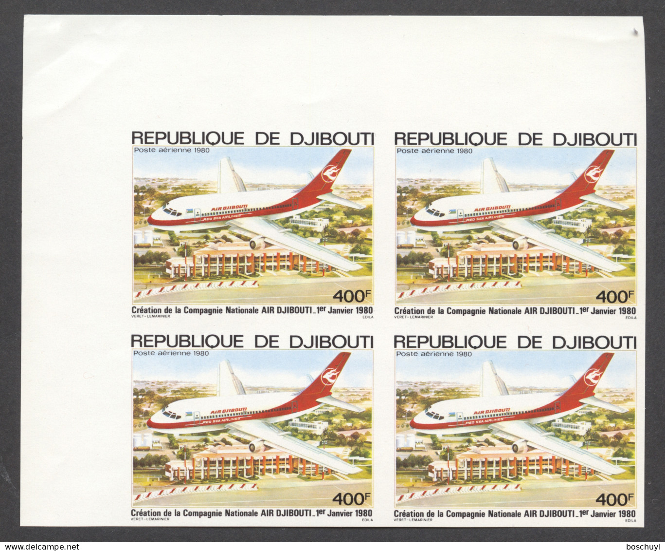 Djibouti, 1980, Air Djibouti, Airplane, Aviation, Imperforated, MNH Block, Michel 270B - Djibouti (1977-...)