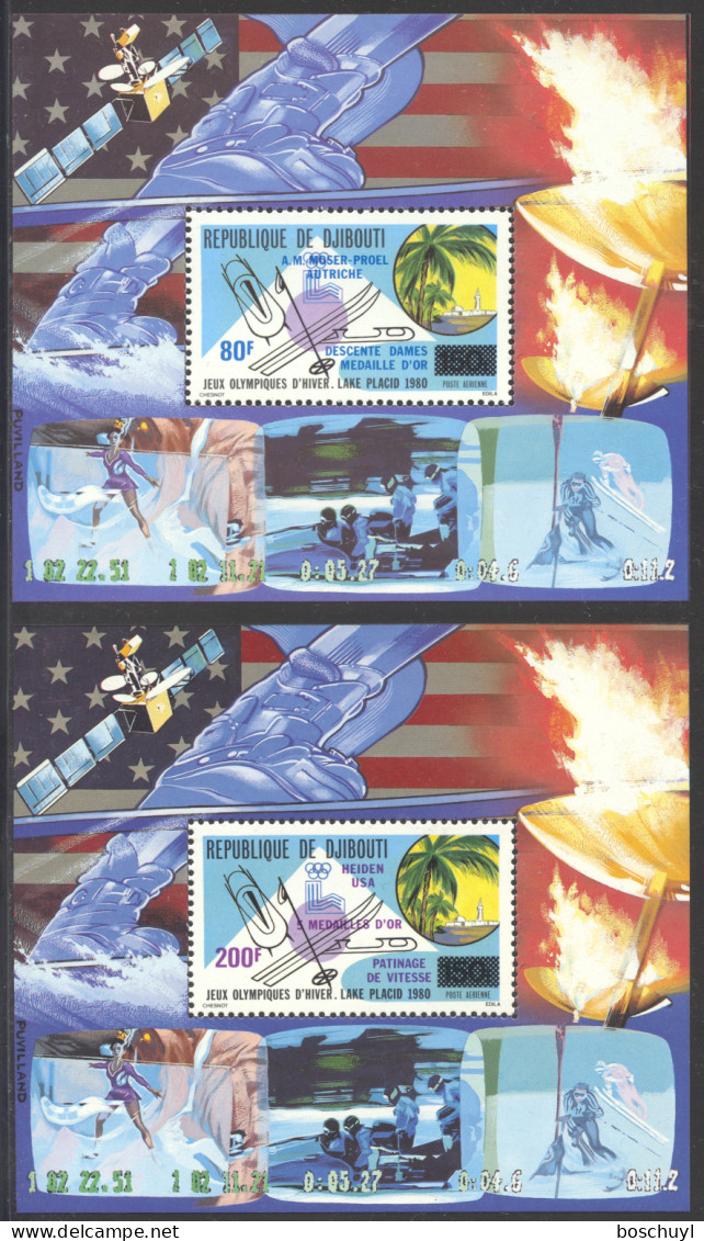 Djibouti, 1980, Olympic Winter Games Lake Placid, Medal Winners, Sports, Overprinted, MNH, Michel Block 16-17A - Dschibuti (1977-...)