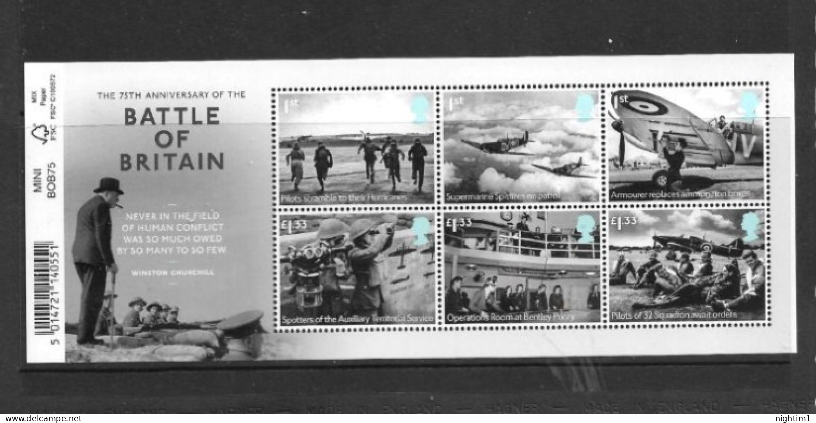 GREAT BRITAIN COLLECTION.  75TH ANN. BATTLE OF BRITAIN MINIATURE SHEET. UNMOUNTED MINT. - Unused Stamps