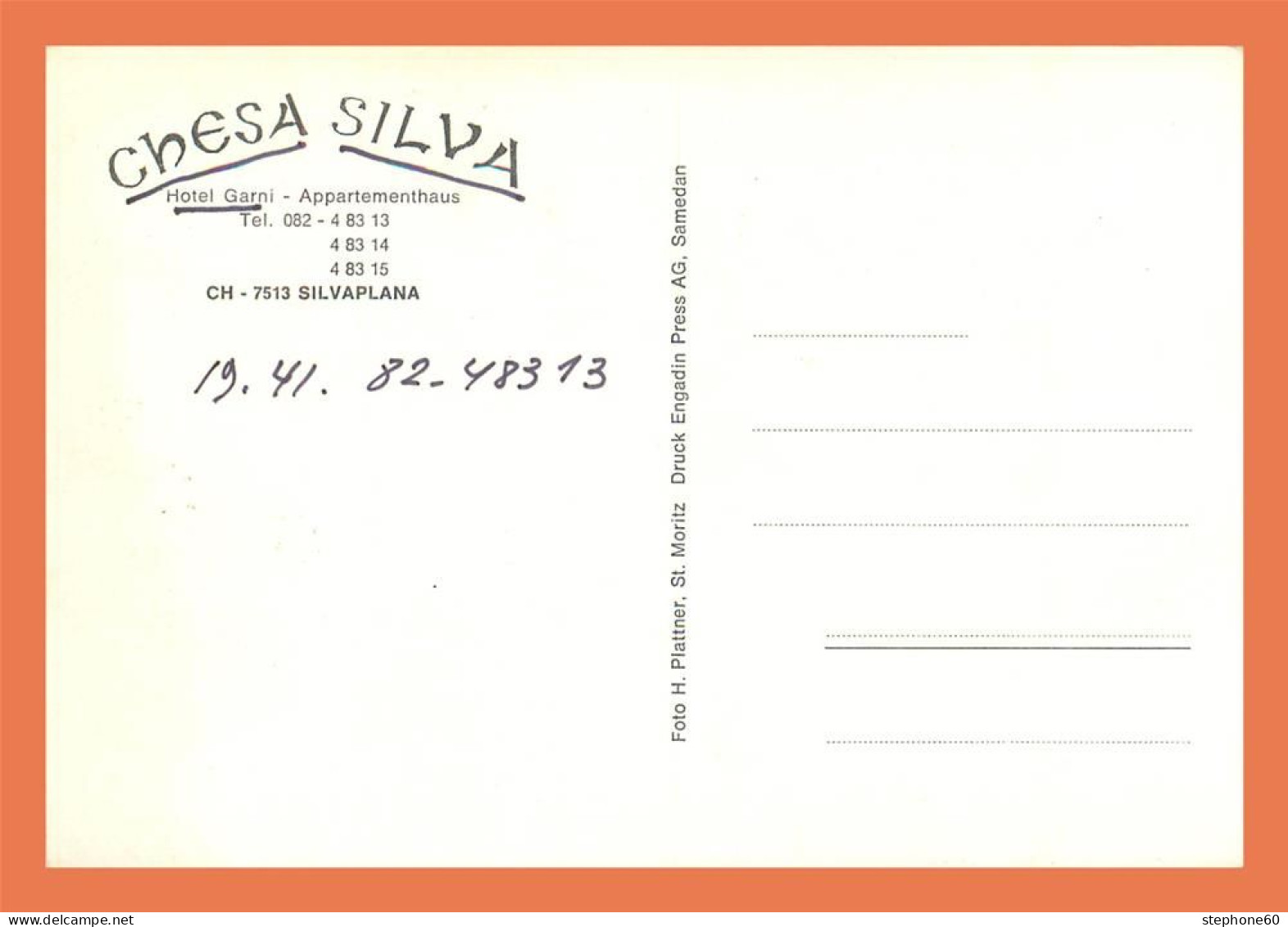 A653 / 527 Suisse CHESA SILVA Hotel Garni SILVAPLANA Mul - Silvaplana