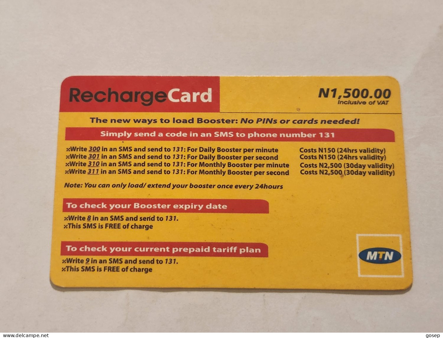 NIGERIA(NG-MTN-REF-0016C)-Ways To Load Booster-(64)-(0915-5794-8893)-(N1.500.00)-used Card - Nigeria