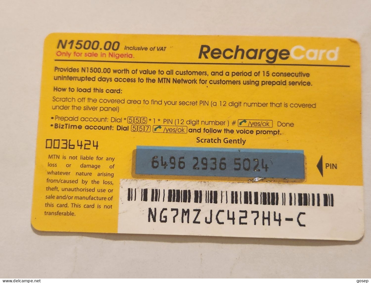 NIGERIA(NG-MTN-REF-0016C)-Ways To Load Booster-(65)-(6496-2936-5024)-(N1.500.00)-used Card - Nigeria