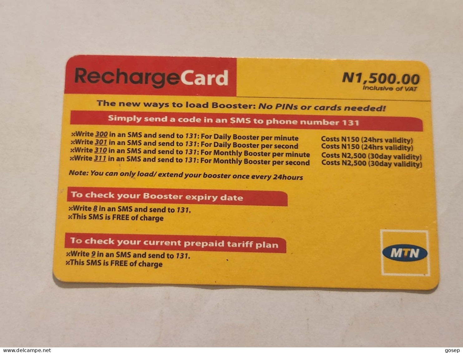 NIGERIA(NG-MTN-REF-0016C)-Ways To Load Booster-(66)-(7488-2928-5963)-(N1.500.00)-used Card - Nigeria