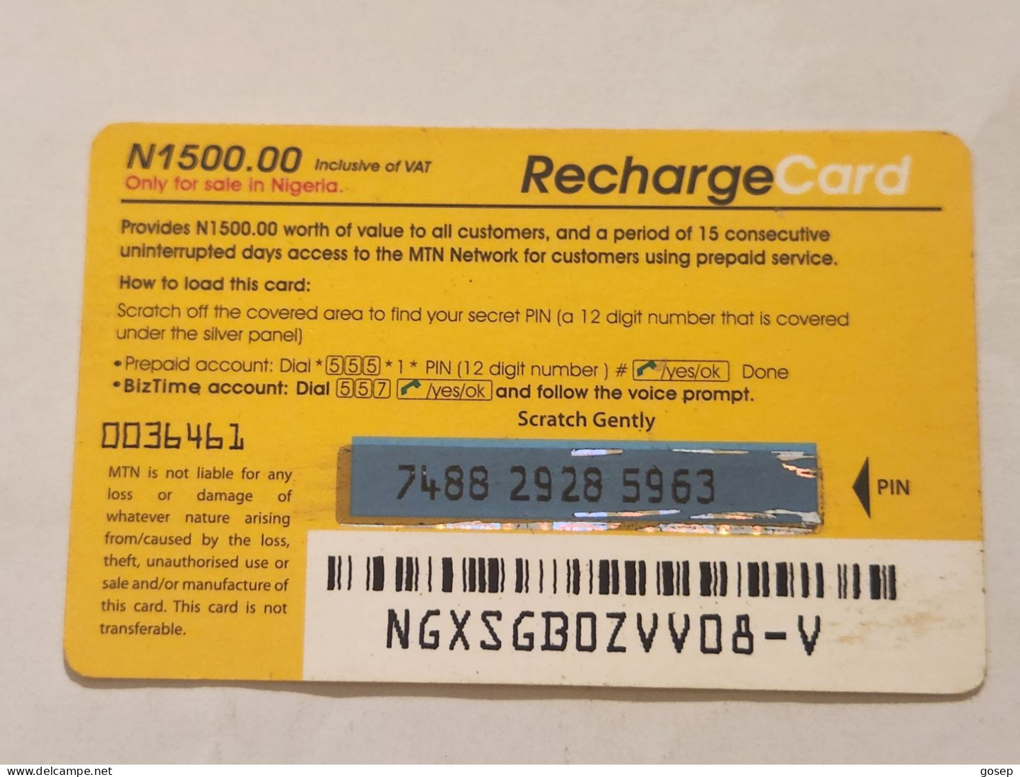 NIGERIA(NG-MTN-REF-0016C)-Ways To Load Booster-(66)-(7488-2928-5963)-(N1.500.00)-used Card - Nigeria