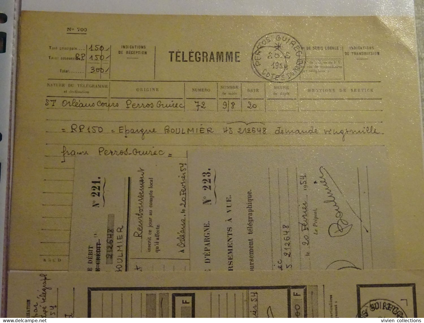 France Cours Pratique D'instruction Orléans 1954 Télégramme CCNE Remboursement A Vue Télégraphique Pour Perros Guirec 22 - Cours D'Instruction