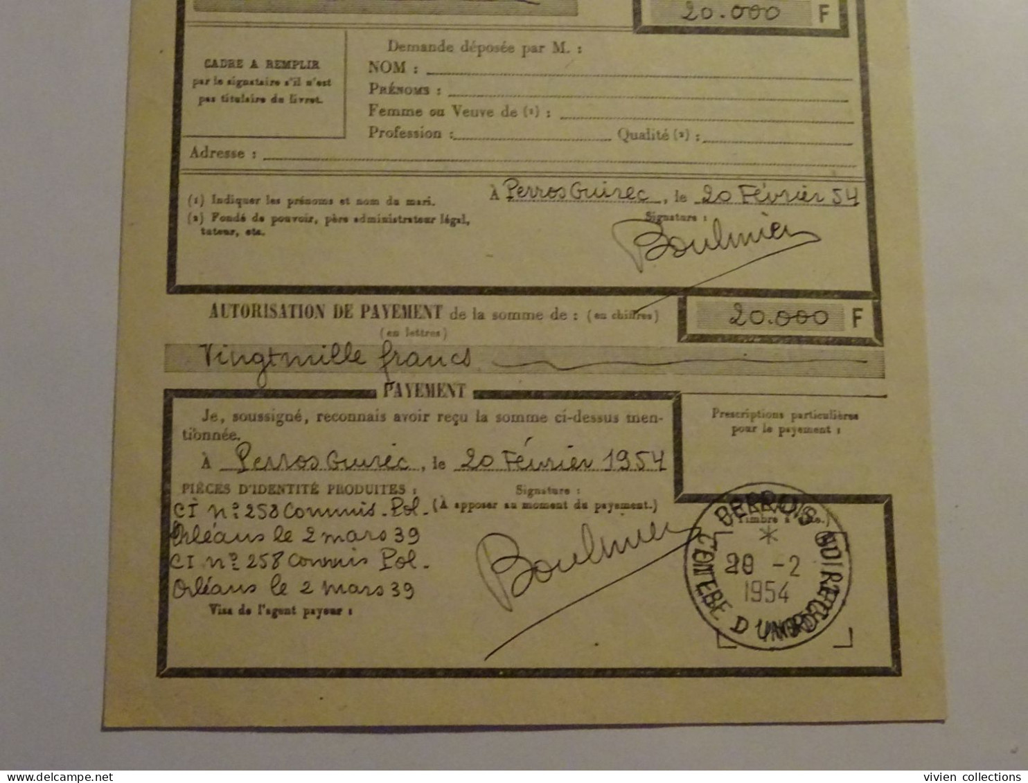 France cours pratique d'instruction Orléans 1954 télégramme CCNE remboursement a vue télégraphique pour Perros Guirec 22