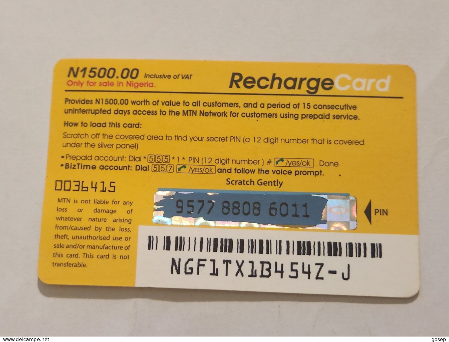 NIGERIA(NG-MTN-REF-0016C)-Ways To Load Booster-(67)-(9577-8808-6011)-(N1.500.00)-used Card - Nigeria