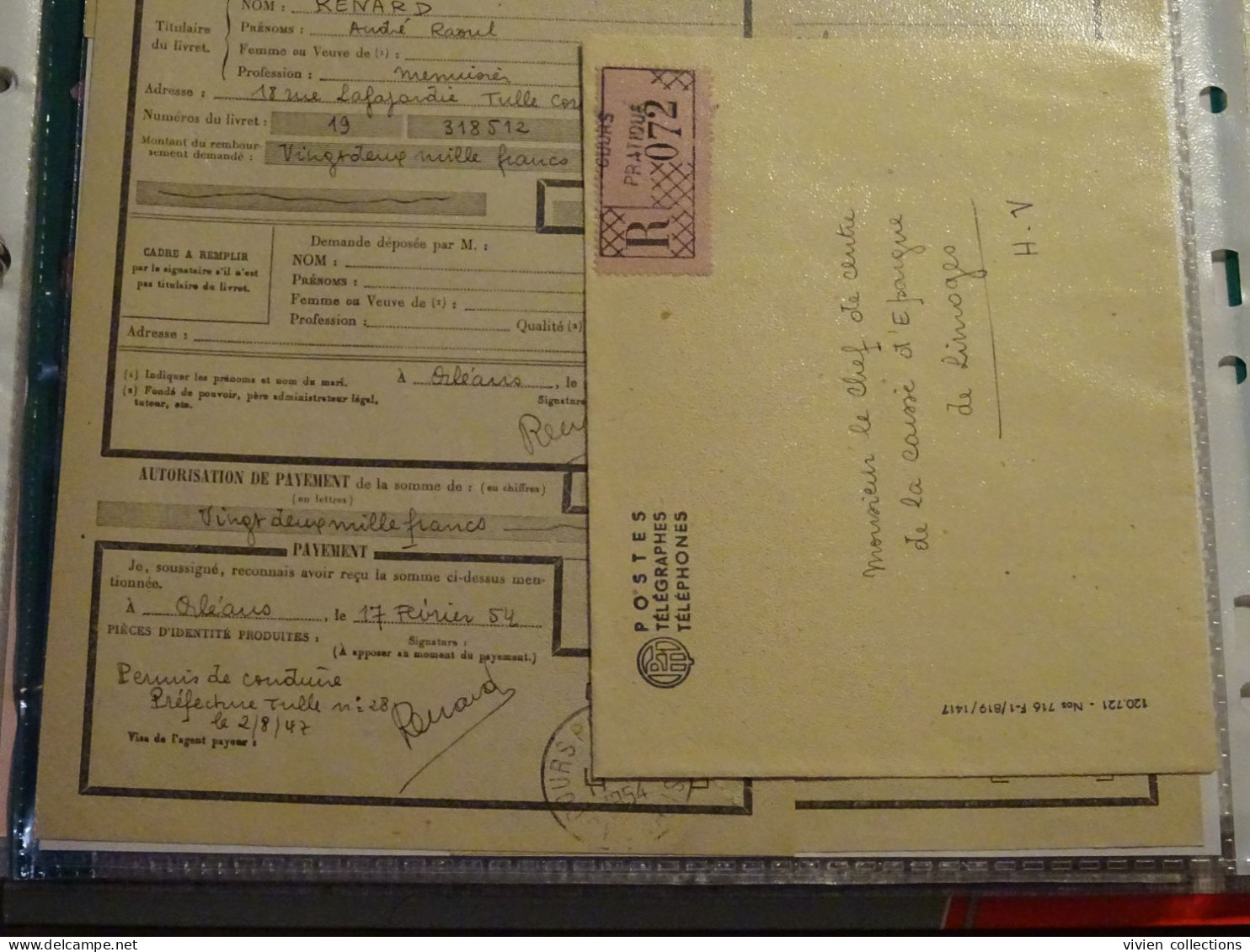 France Cours Pratique D'instruction Orléans 1954 Télégramme Remboursement A Vue Partiel CNE M. Renard Menuisier à Tulle - Cours D'Instruction