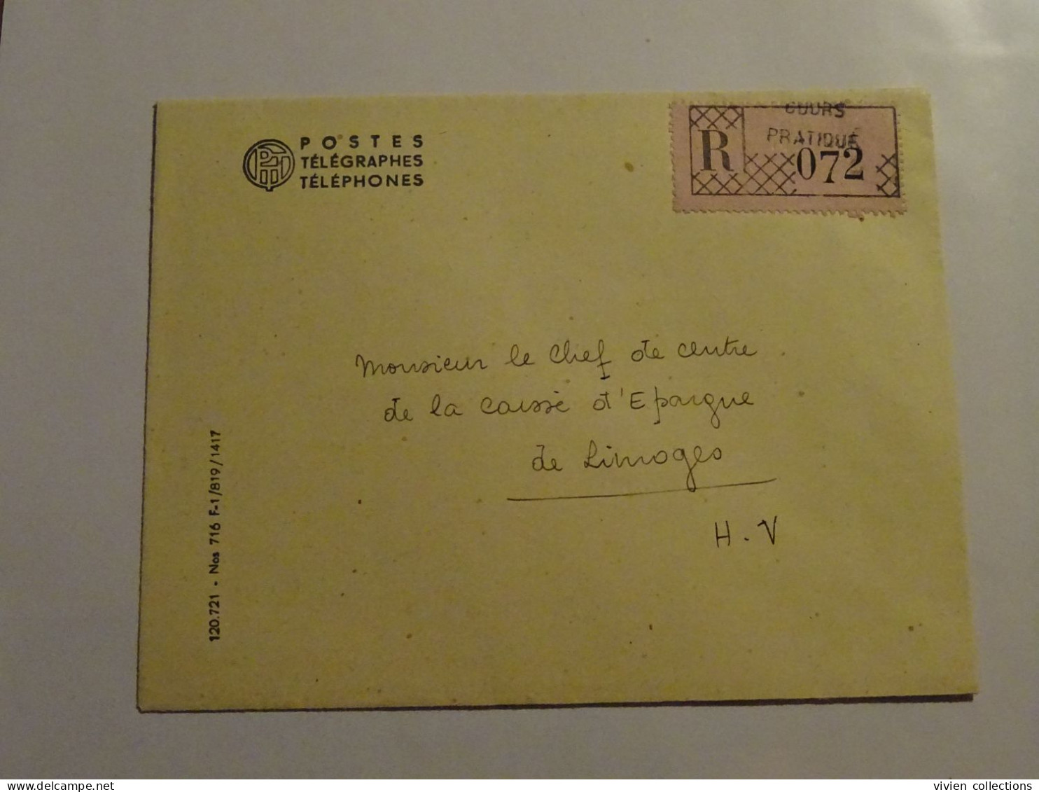 France cours pratique d'instruction Orléans 1954 télégramme remboursement a vue partiel CNE M. Renard Menuisier à Tulle