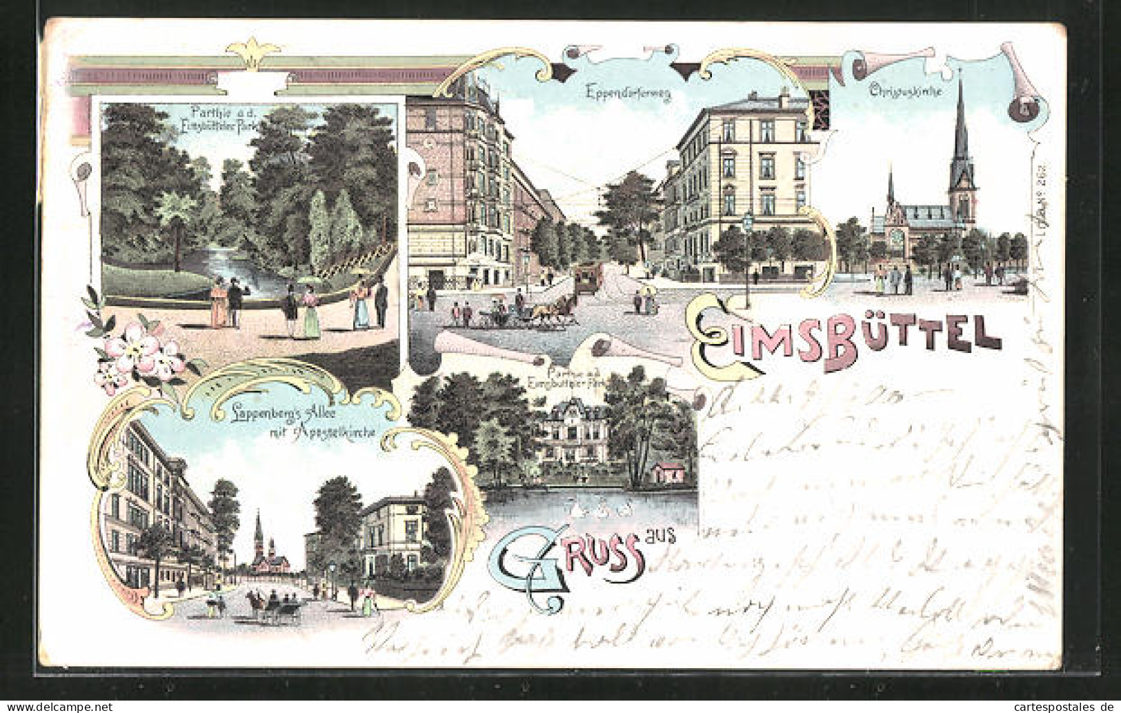 Lithographie Hamburg-Eimsbüttel, Parthie A. D. Eimsbüttler Park, Lappenberg`s Allee Mit Apostelkirche  - Eimsbuettel