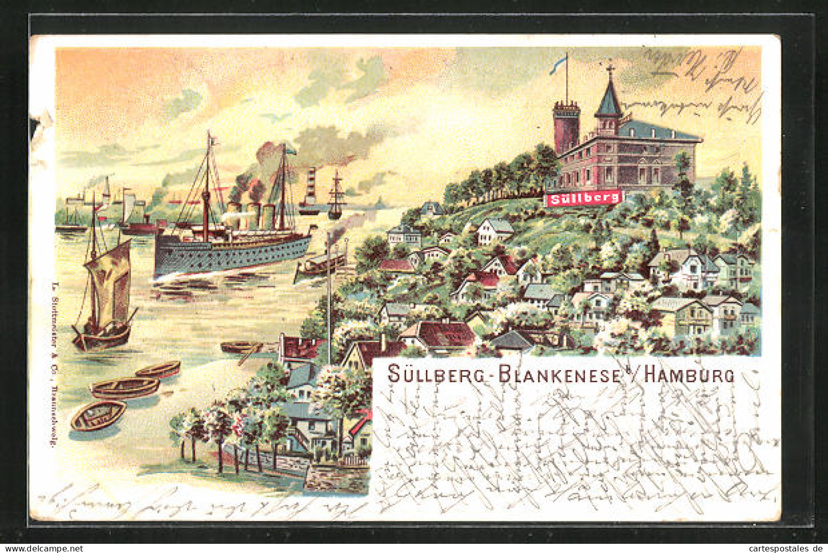 Lithographie Hamburg-Blankenese, Hotel Süllberg Mit Elbpartie  - Blankenese