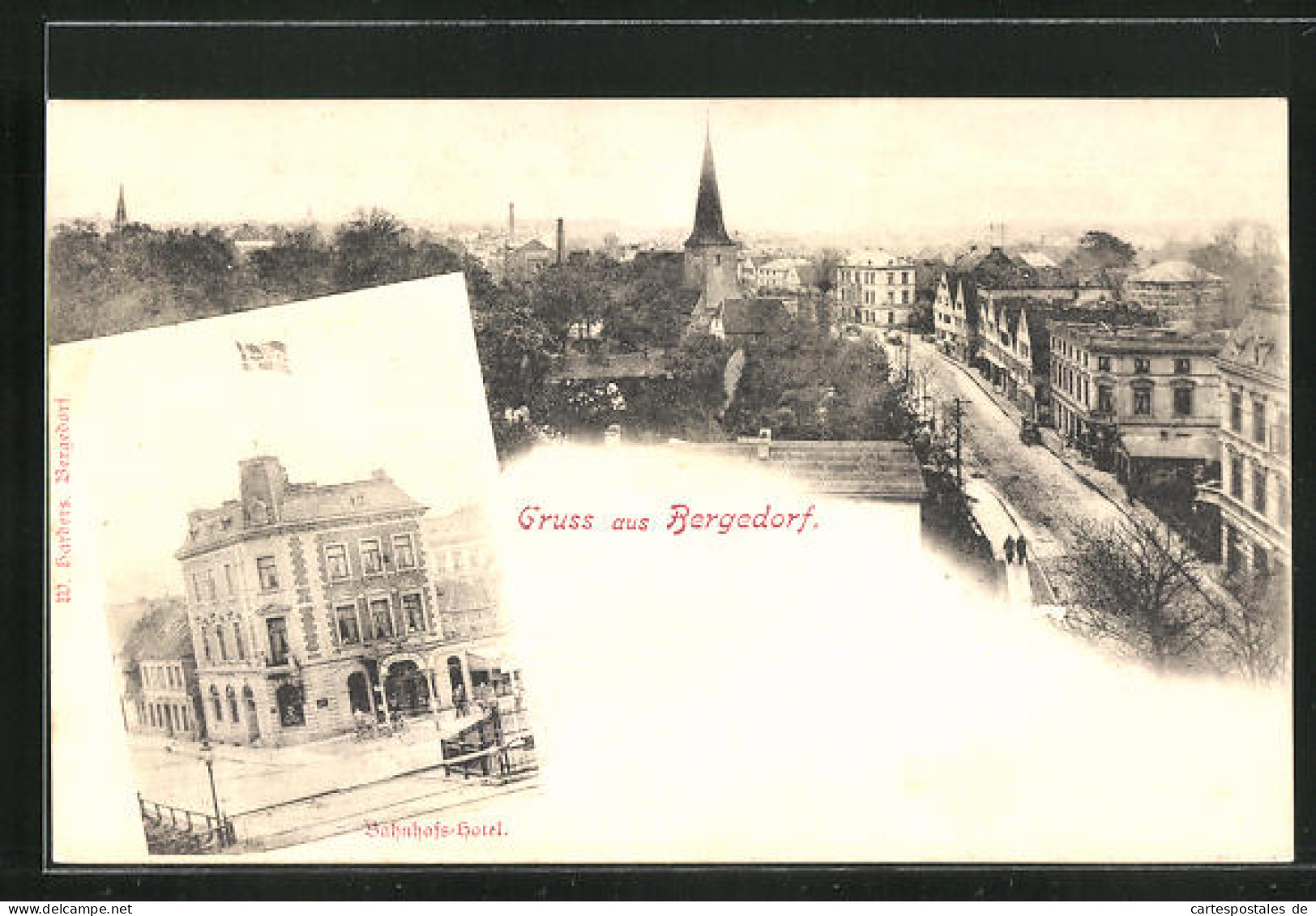 AK Hamburg-Bergedorf, Bahnhofs-Hotel, Strassenpartie Aus Der Vogelschau  - Bergedorf