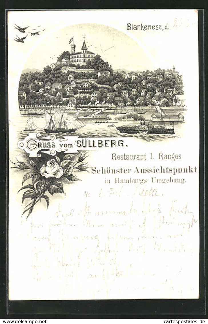 Lithographie Hamburg-Blankenese, Restaurant Süllberg  - Blankenese