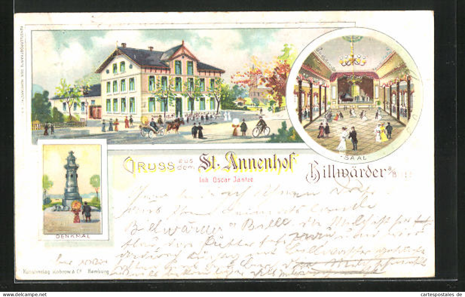 Lithographie Billwärder A./Bille, Aussen- Und Innenansicht Des St. Annenhof Und Partie Am Denkmal  - Bergedorf