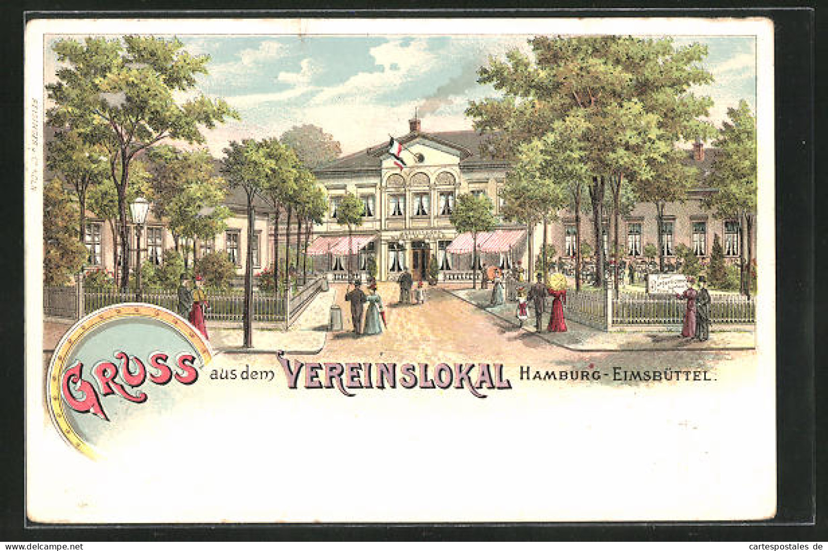 Lithographie Hamburg-Eimsbüttel, Vereinslokal Wilhelm Ohler Mit Biergarten  - Eimsbüttel