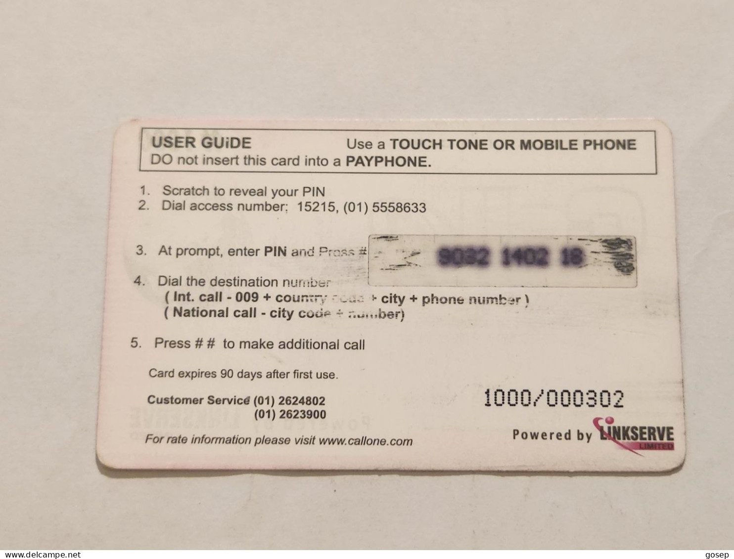 NIGERIA(NG-LINKSERVE-PRE-003)-CALL ONE-KINKSERVE-(84)-(9092-1402-18)-(N1000)-used Card - Nigeria