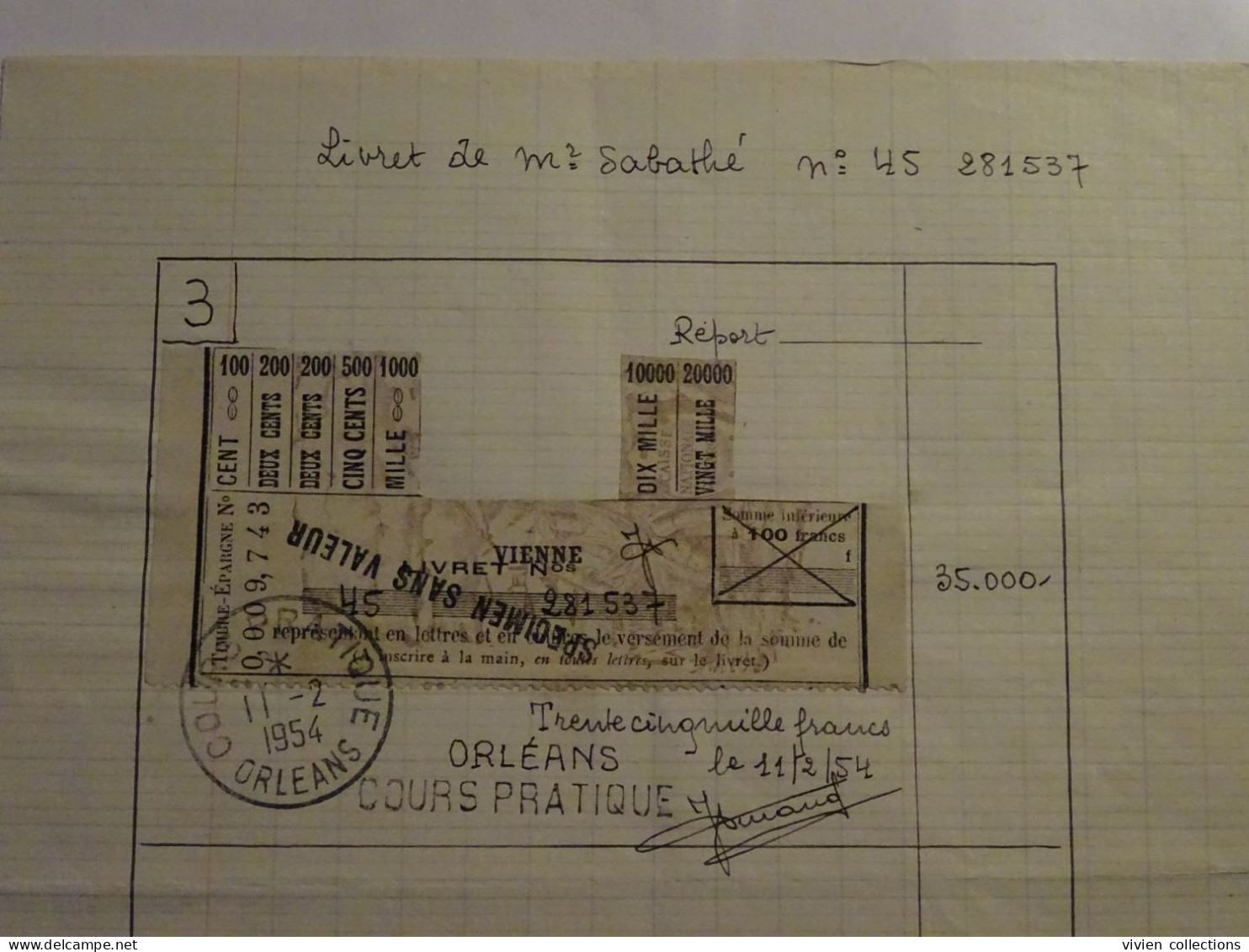 France cours pratique instruction Orléans 1954 erreur découpage constaté après apposition + corrigé livret CNE spécimen