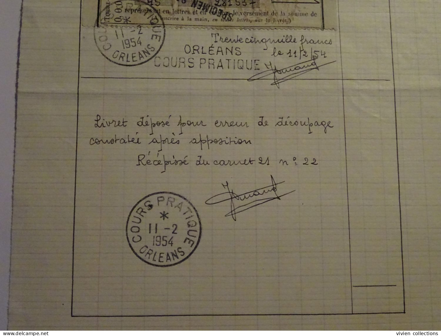 France cours pratique instruction Orléans 1954 erreur découpage constaté après apposition + corrigé livret CNE spécimen