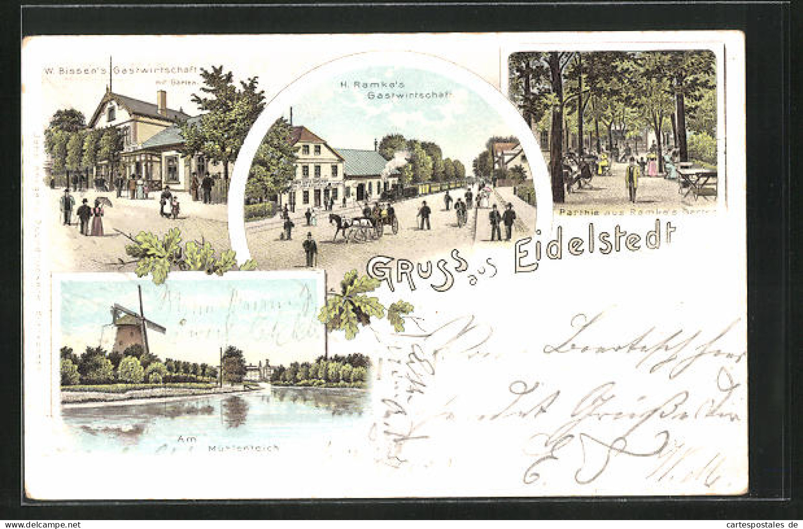 Lithographie Hamburg-Eidelstedt, W. Bissen`s Gastwirtschaft Mit Garten, H. Ramke`s Gastwirtschaft, Garten  - Eidelstedt