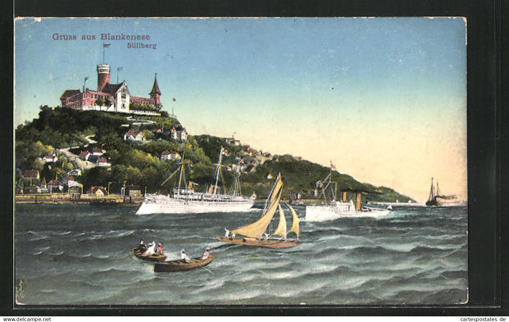 AK Hamburg-Blankenese, Flusspartie Mit Ortsansicht Und Segelbooten, Süllberg  - Blankenese