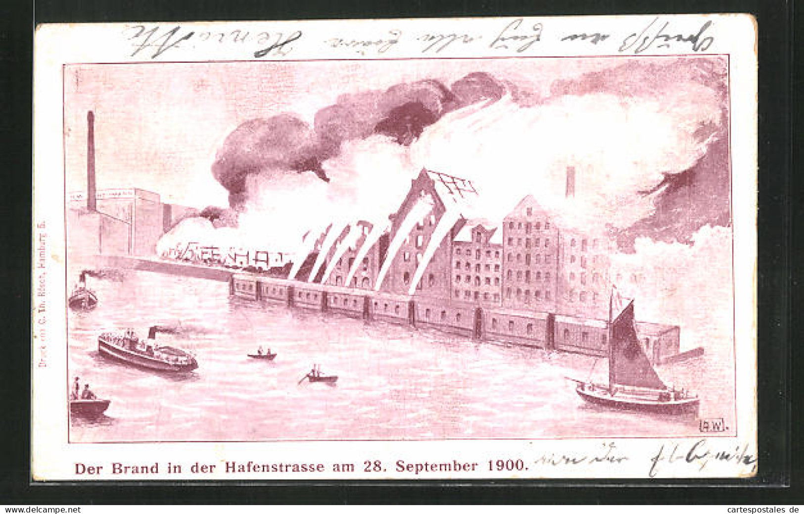 Künstler-AK Hamburg-St. Pauli, Der Brand In Der Hafenstrasse 28. September 1900, Feuersbrunst, Löscharbeiten  - Catastrophes