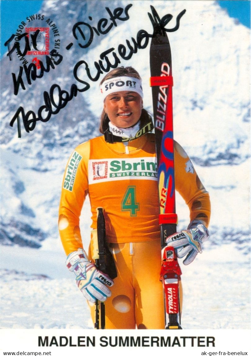 Autogrammkarte AK Skifahrerin Ski Alpin Schweiz Swissski Madlen Summermatter-Brigger 1996 Staldenried FIS Visp Wallis - Handtekening