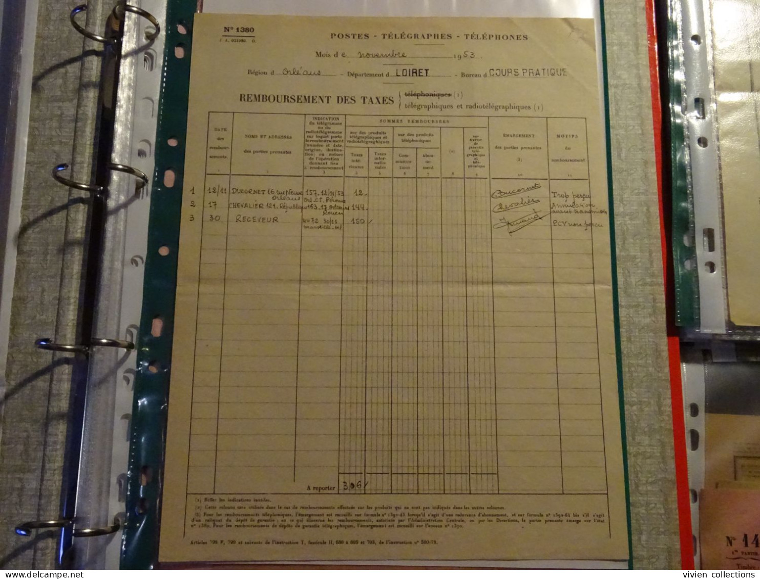 France Cours Pratique Instruction Orléans 1953 Télégramme Annulé Avant Transmission Et Remboursement Des Taxes - Instructional Courses