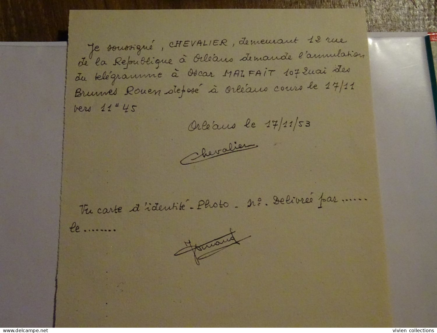 France cours pratique instruction Orléans 1953 télégramme annulé avant transmission et remboursement des taxes