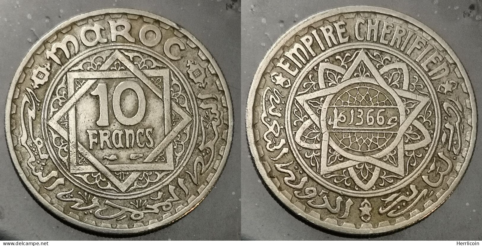 Monnaie Maroc - 1947 (1366) - 10 Francs Mohammed V Cupronickel - Marokko