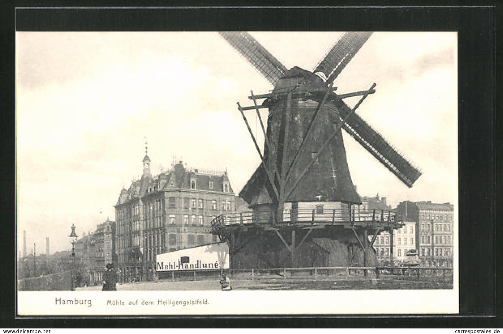 AK Hamburg-St. Pauli, Mühle Auf Dem Heiligengeistfeld Mit Reklame  - Moulins à Vent