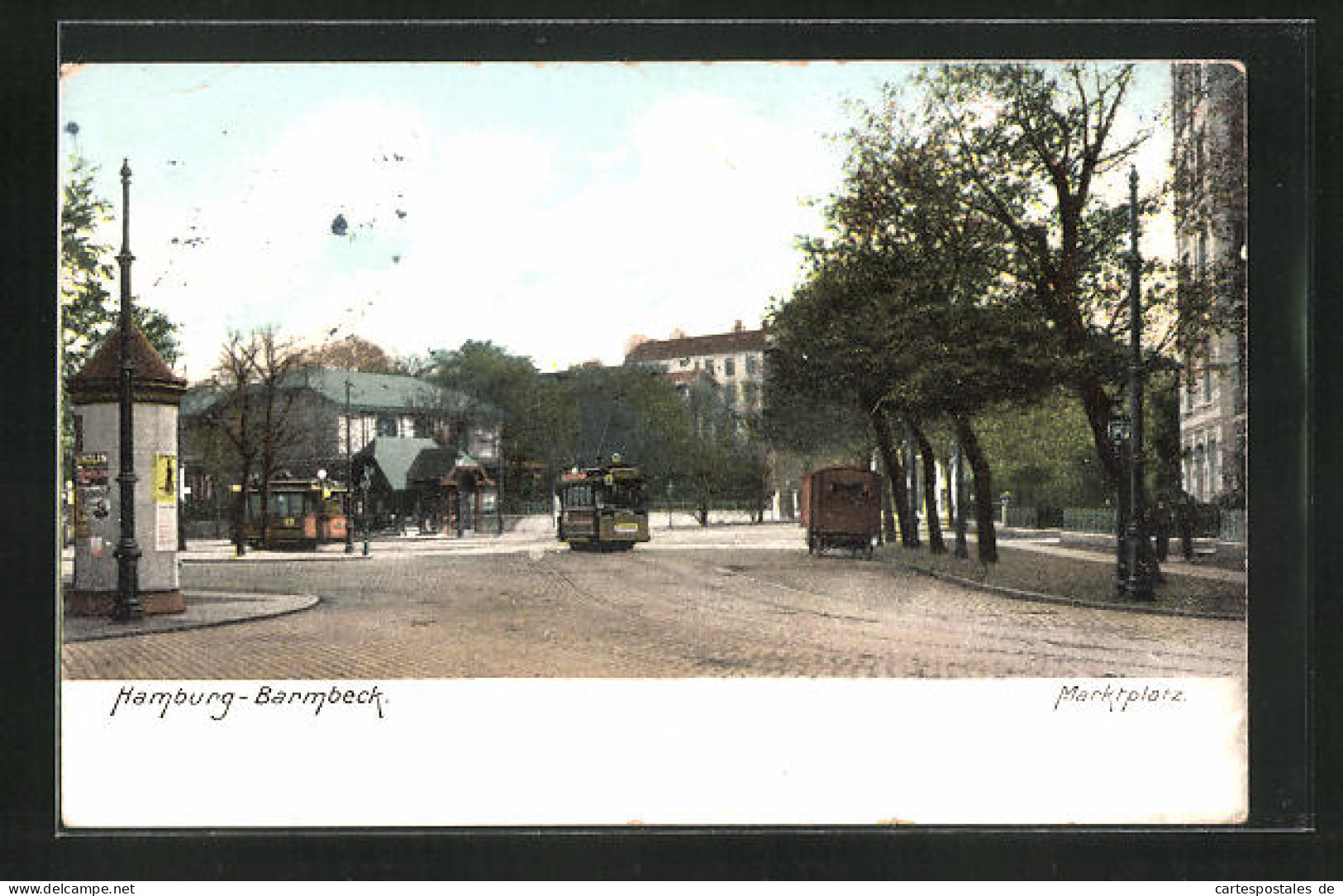 AK Hamburg-Barmbek, Marktplatz Mit Litfasssäule & Strassenbahn  - Nord