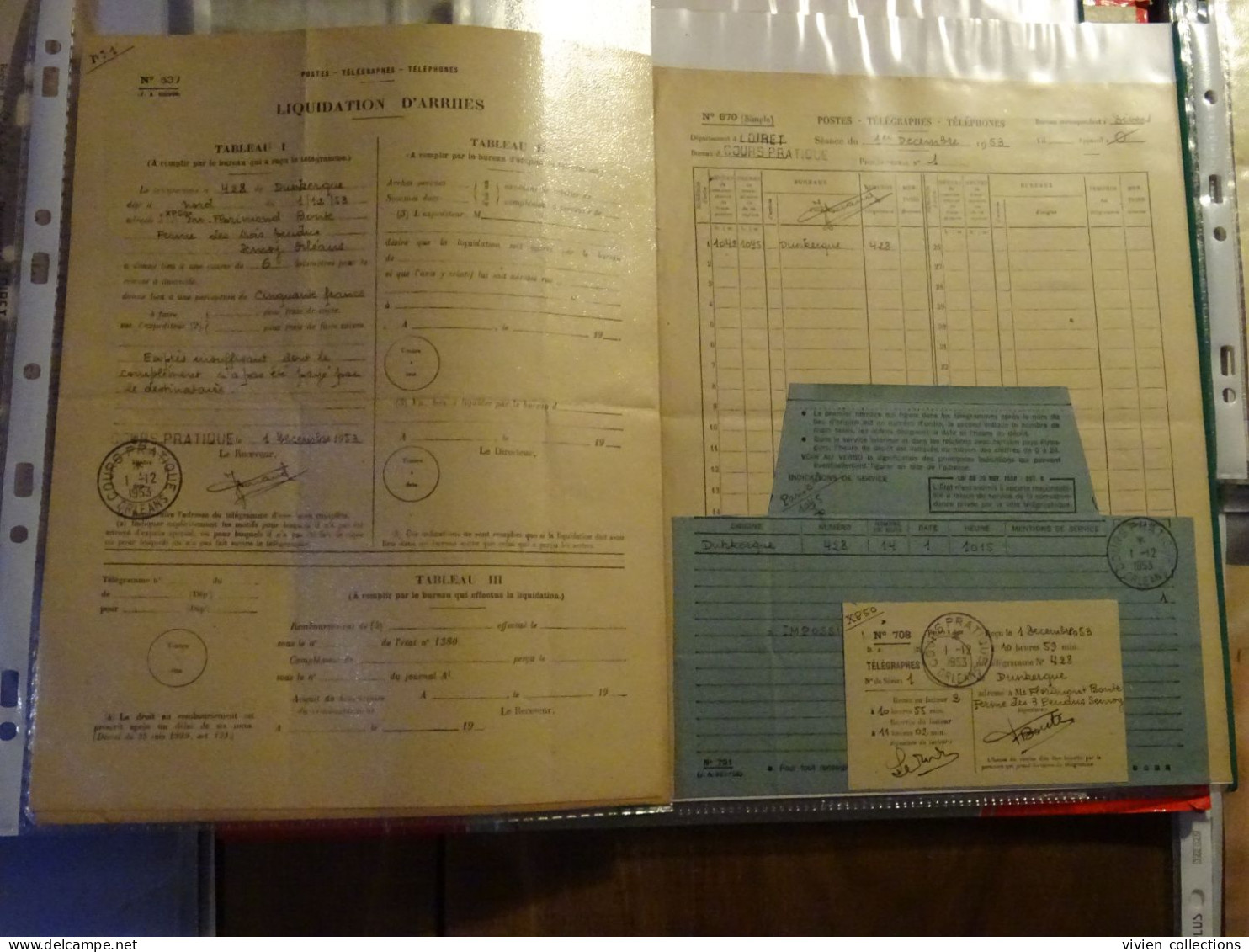 France Cours Pratique Instruction Orléans 1953 Télégramme Semoy Ferme Des 3 Pendus Rôle Liquidation Dépenses Dunkerque - Cursussen