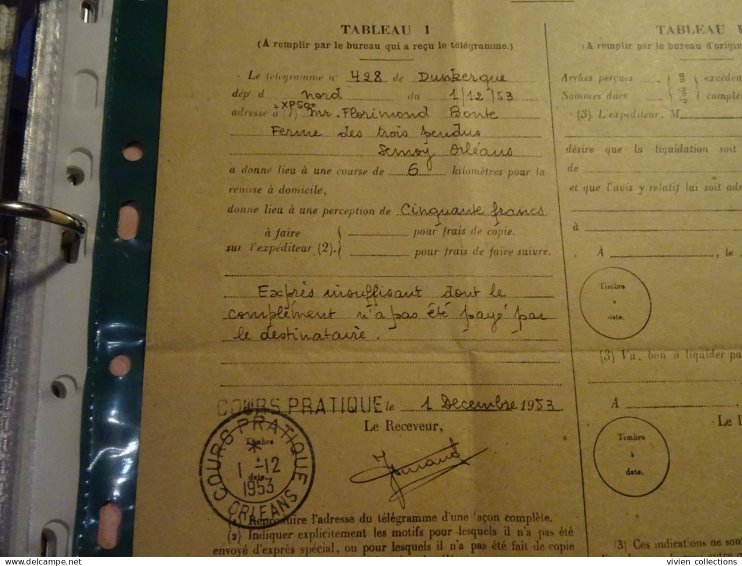 France cours pratique instruction Orléans 1953 télégramme Semoy ferme des 3 pendus rôle liquidation dépenses Dunkerque