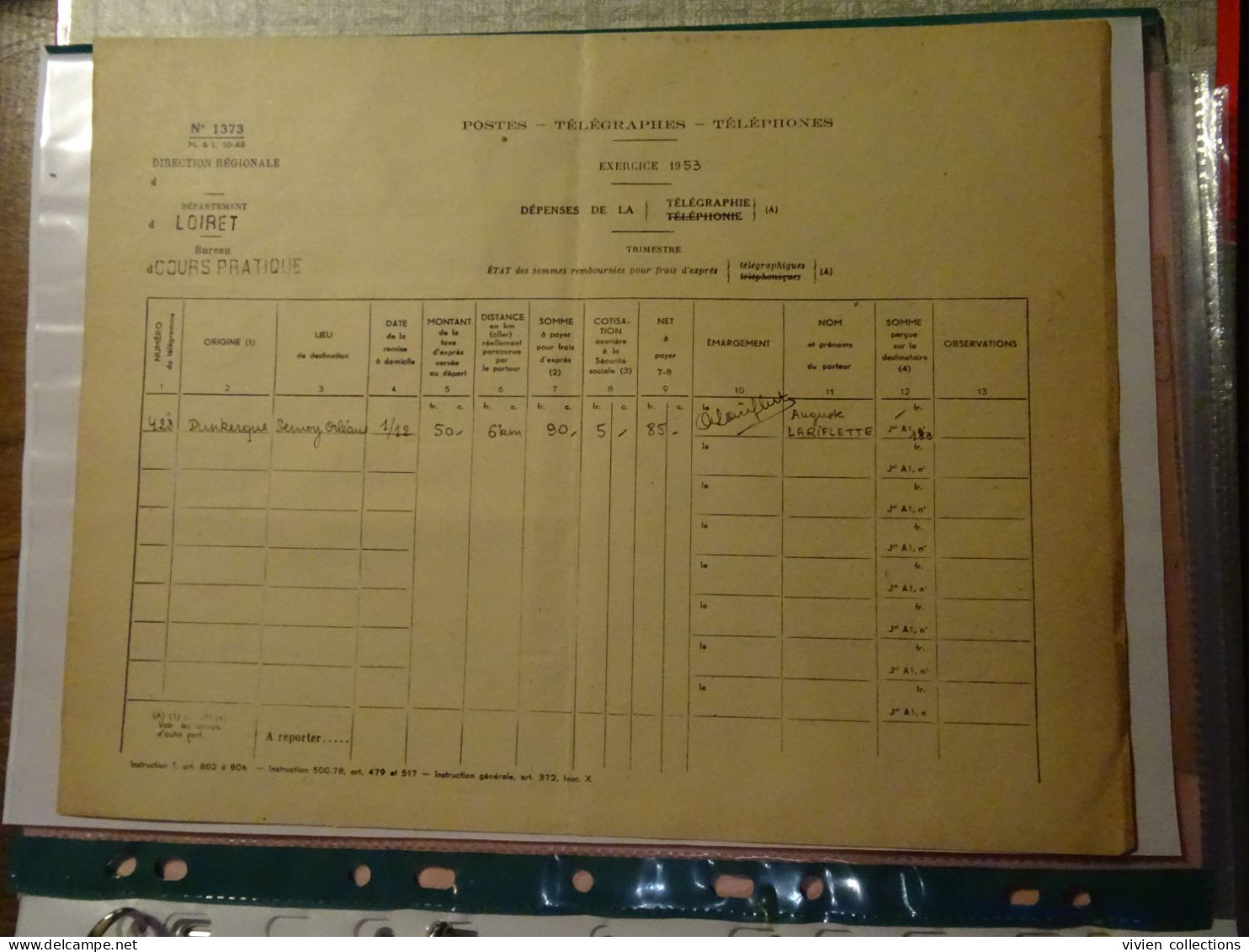 France cours pratique instruction Orléans 1953 télégramme Semoy ferme des 3 pendus rôle liquidation dépenses Dunkerque