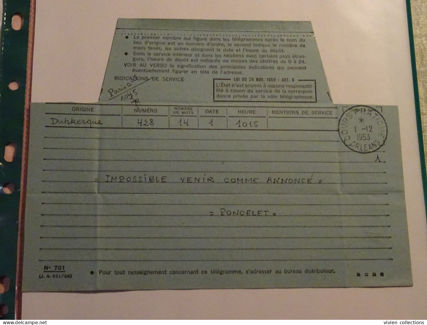 France cours pratique instruction Orléans 1953 télégramme Semoy ferme des 3 pendus rôle liquidation dépenses Dunkerque