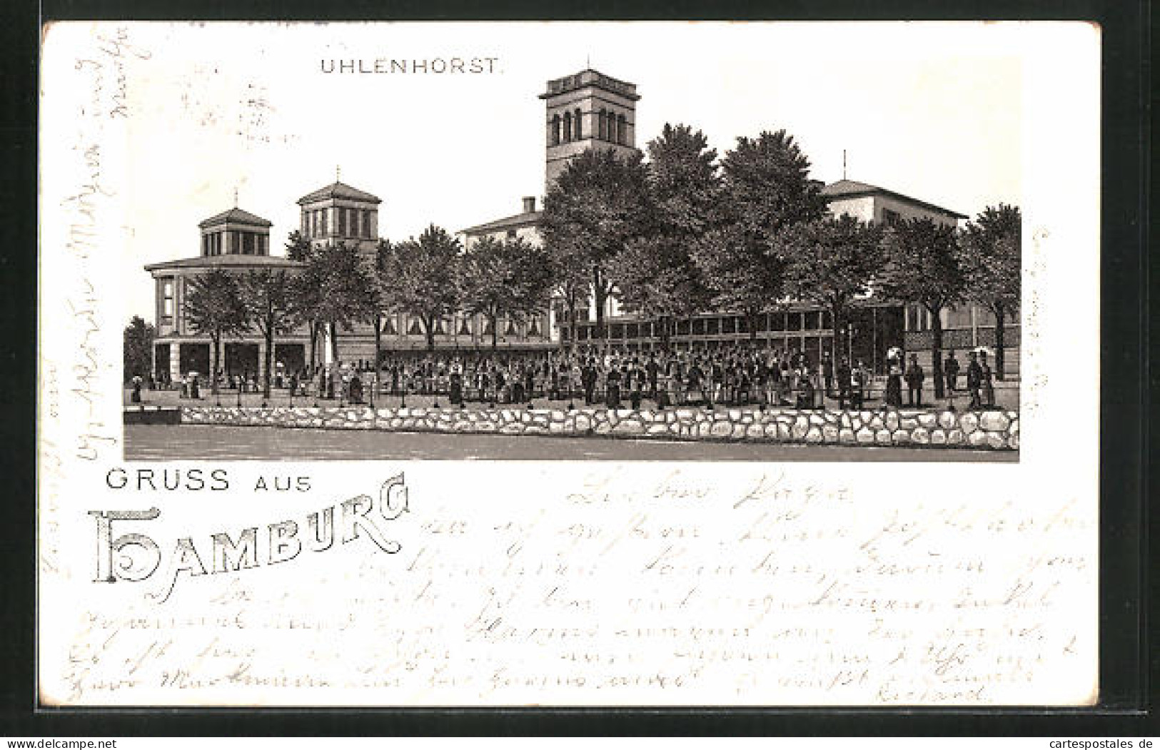 Lithographie Hamburg-Uhlenhorst, Gasthaus Fährhaus Mit Gäste Am Fluss Gelegen  - Nord