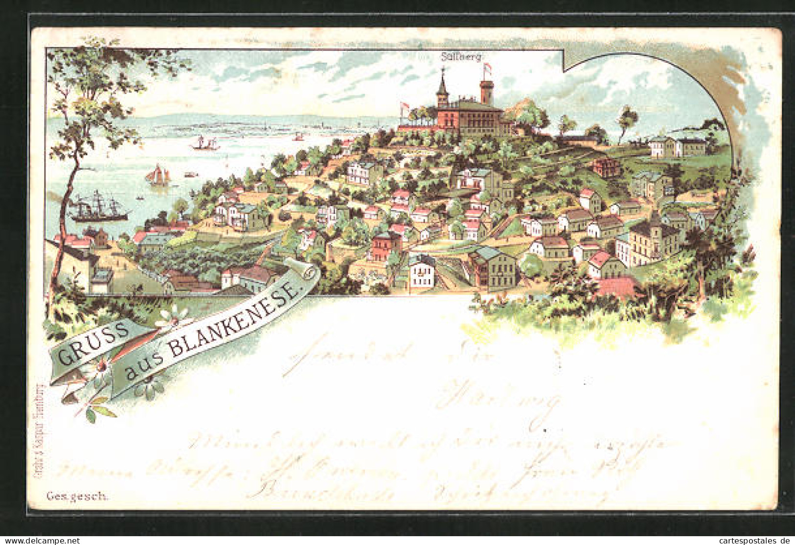 Lithographie Hamburg-Blankenese, Blick Auf Den Süllberg  - Blankenese