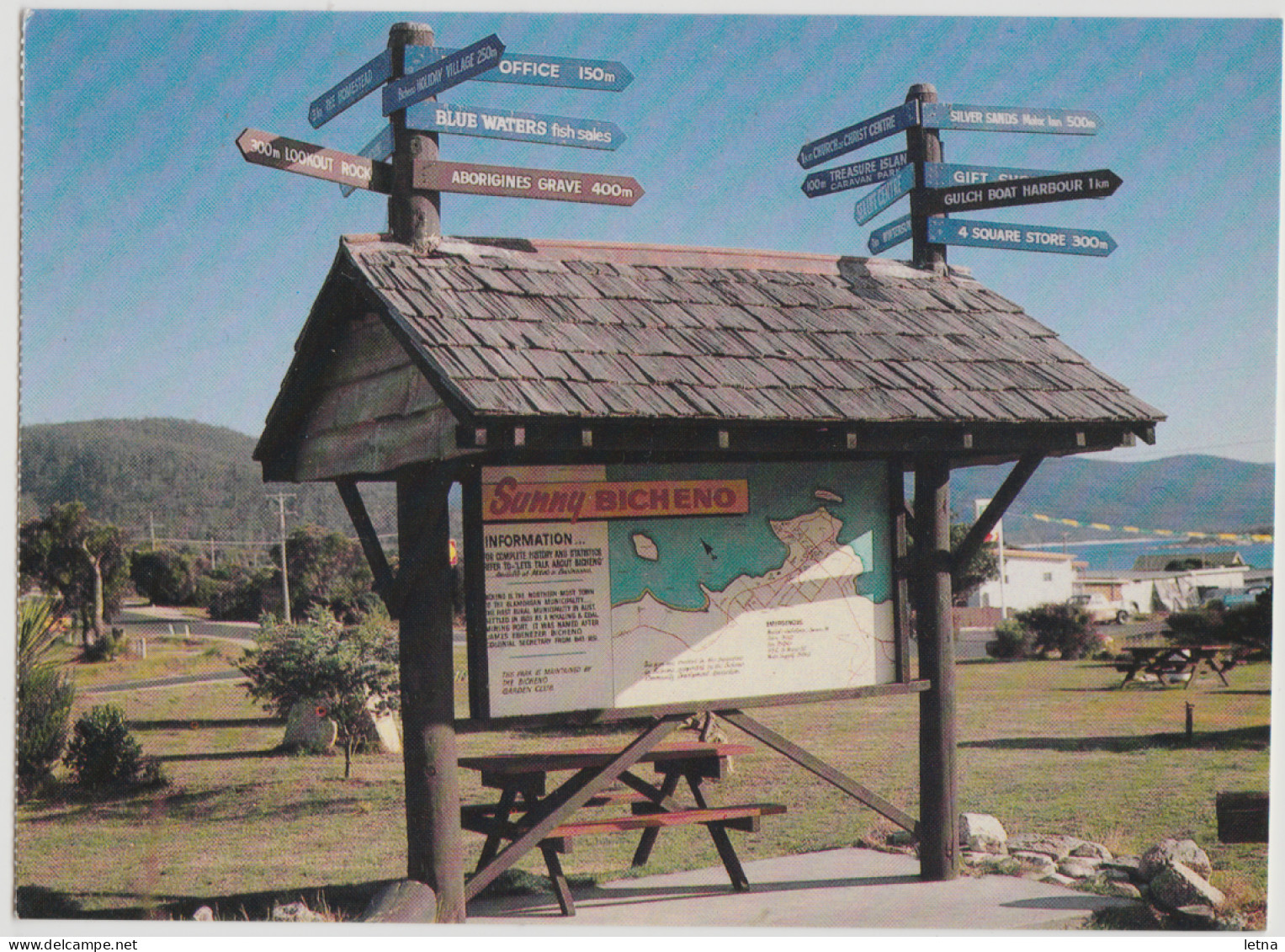 Australia TASMANIA TAS Directional Guide In Sunny BICHENO Printerpack P9 Postcard C1970s - Andere & Zonder Classificatie