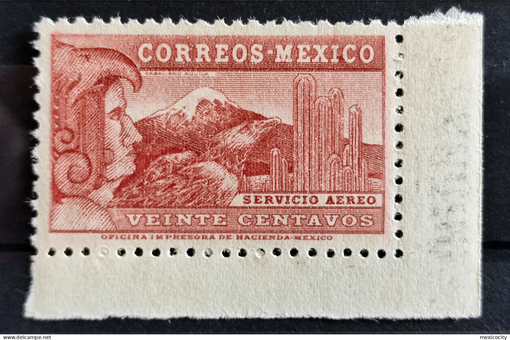 MEXICO 1936 20c. EAGLE WARRIOR Unwmkd. Scott C80 Mint NH Unmounted, Nice, Scarce Cond. Thus - Mexique