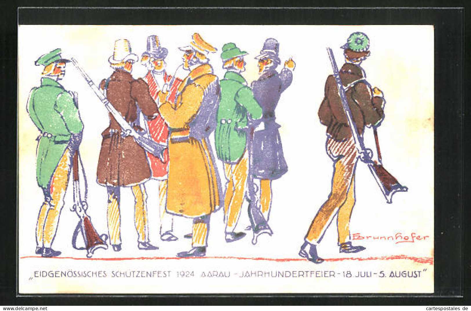 Künstler-AK Aarau, Eidgenössisches Schützenfest -Jahrhunderfeier 1924, Schützen Mit Gewehr  - Hunting