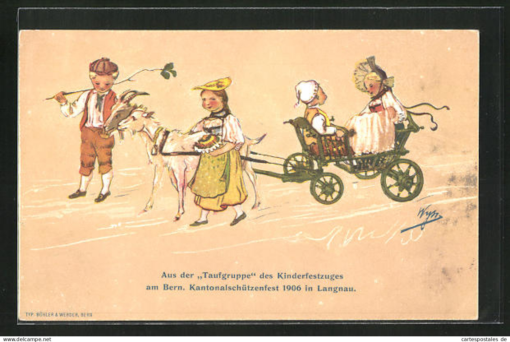 Künstler-AK Langnau, Kantonalschützenfest 1906, Taufgruppe Des Kinderfestzuges Am Bern  - Hunting