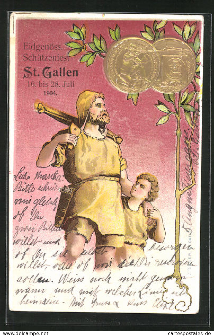 Präge-AK St. Gallen, Eidgenössisches Schützenfest 1904, Wilhelm Tell  - Hunting