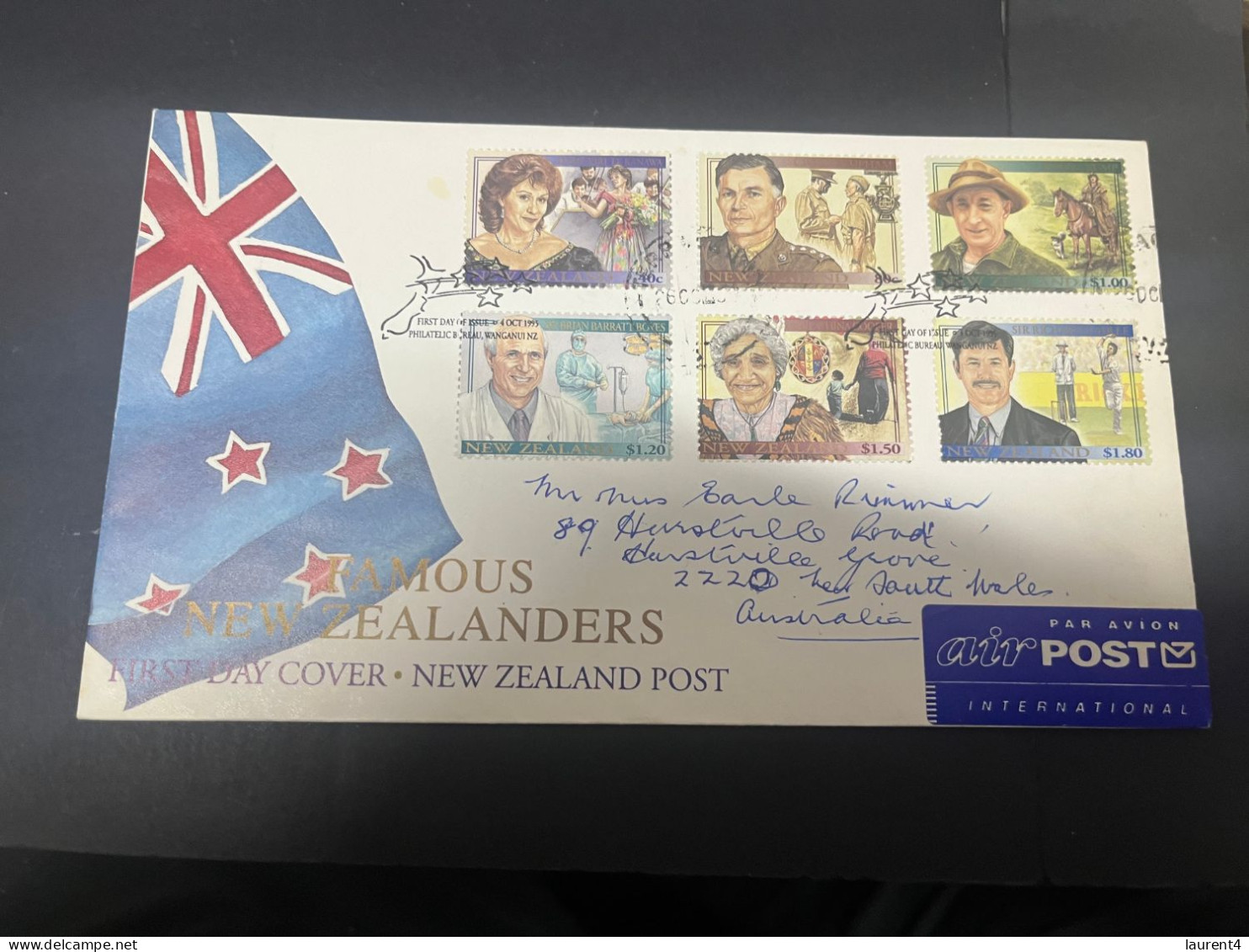 14-4-2024 (2 Z 4) FDC Used As Postage - New Zealand - Posted To Sydney 1995 - Famous New Zealanders - FDC
