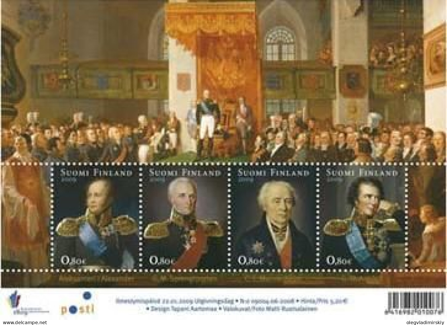 Finland Finlande Finnland 2009 200 Ann Grand Duchy Of Finland Emperor Alexander I Others Set Of 4 Stamps In Block MNH - Hojas Bloque